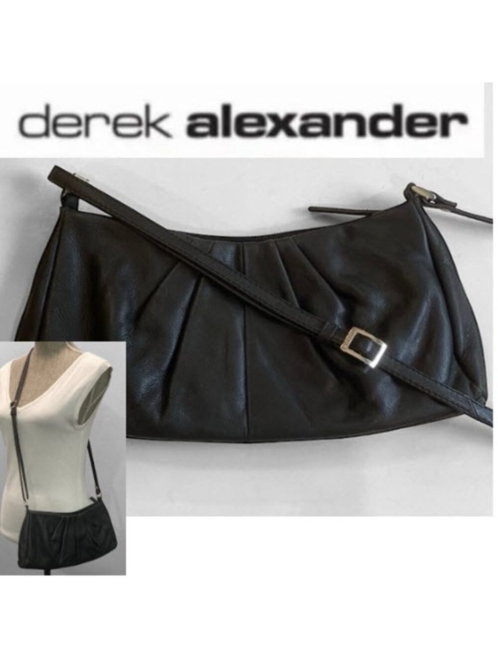 Derek Alexander Black Leather Crossbody Bag EAST WEST